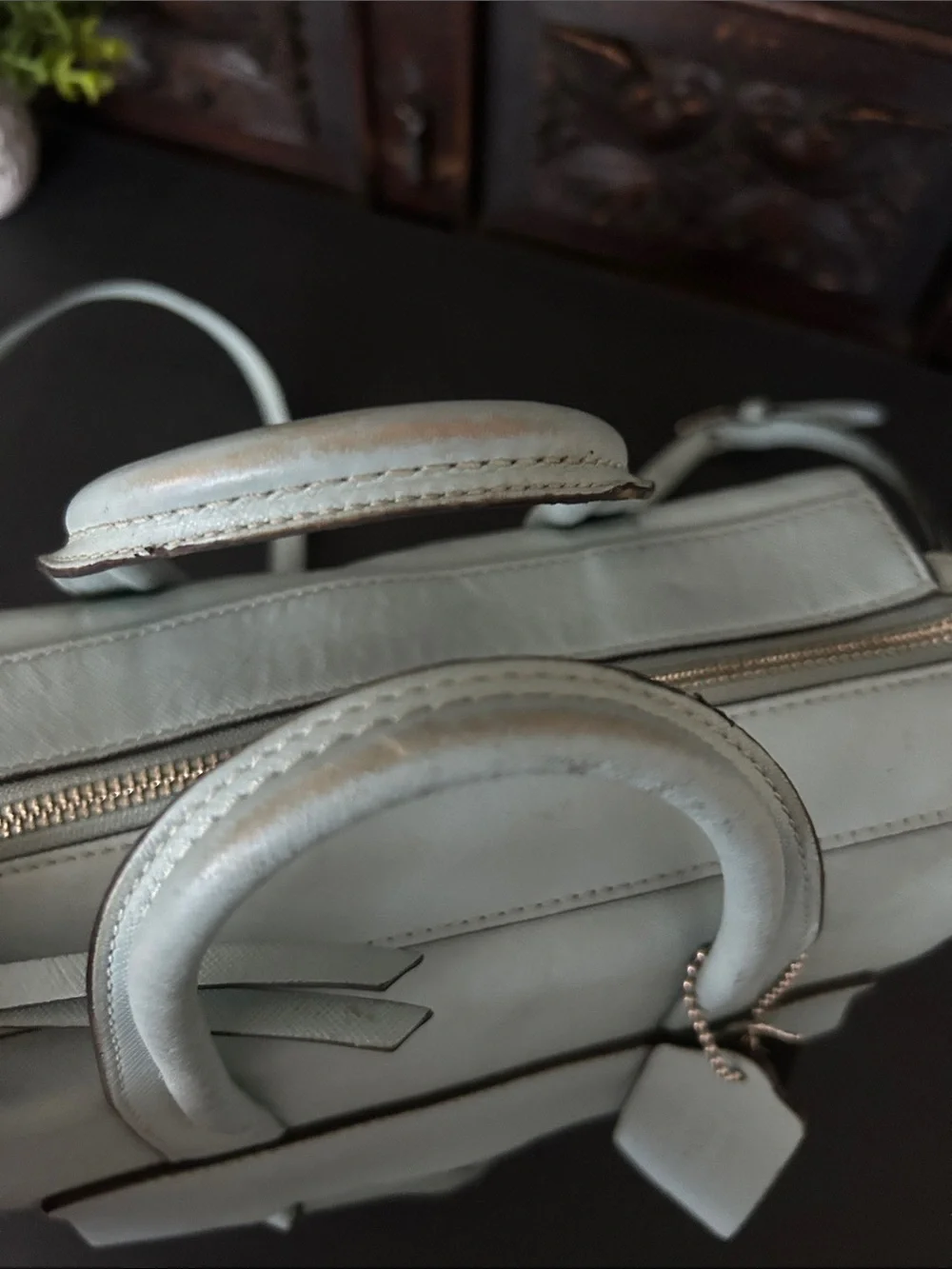 Coach Light Blue Leather Satchel with Top Handles